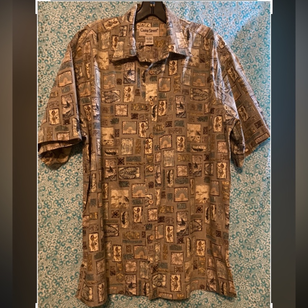 💙 Cooke Street Hawaiian Cotton Shirt, Size: Large